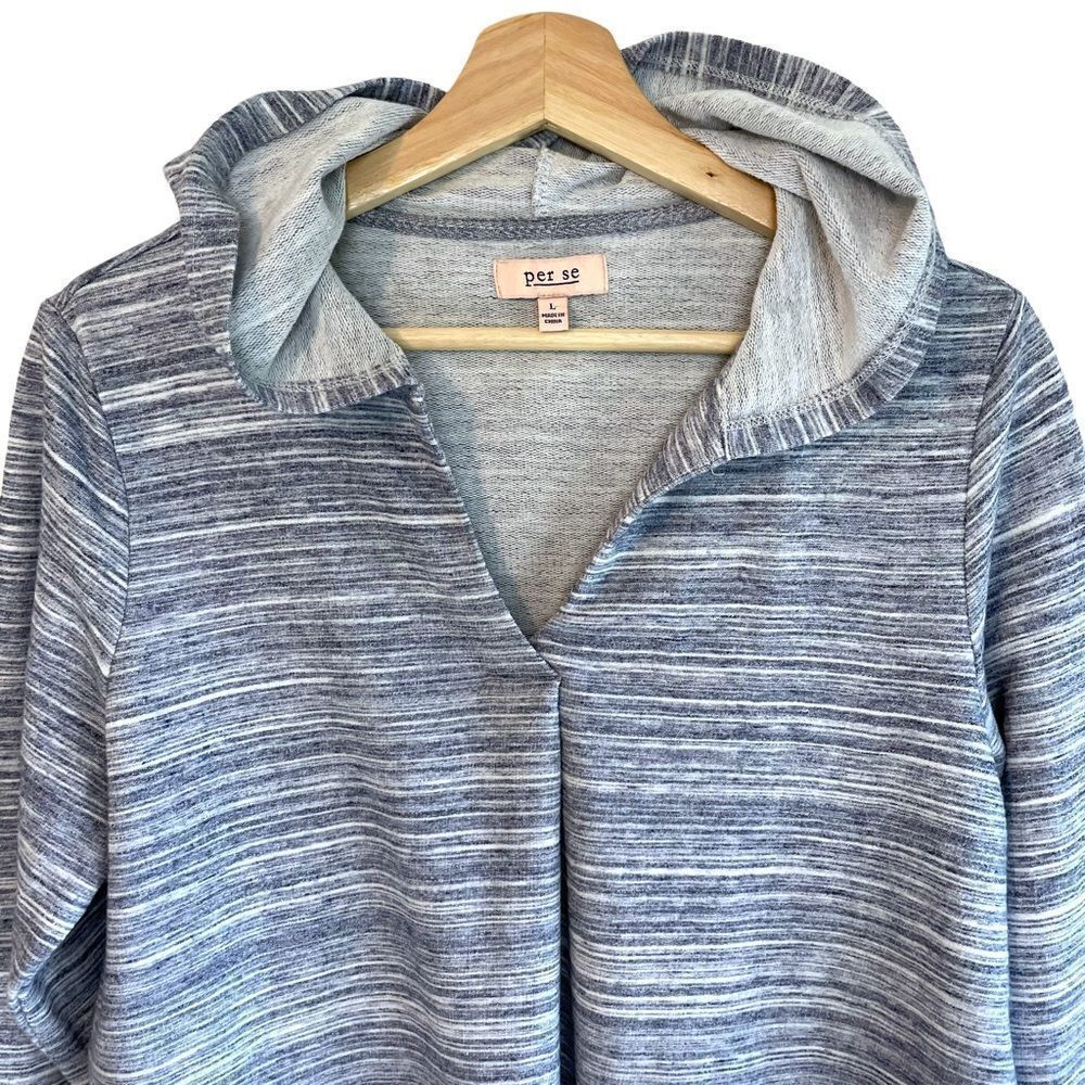 Per se Split Neck Hooded Sweatshirt - Picture 2 of 6